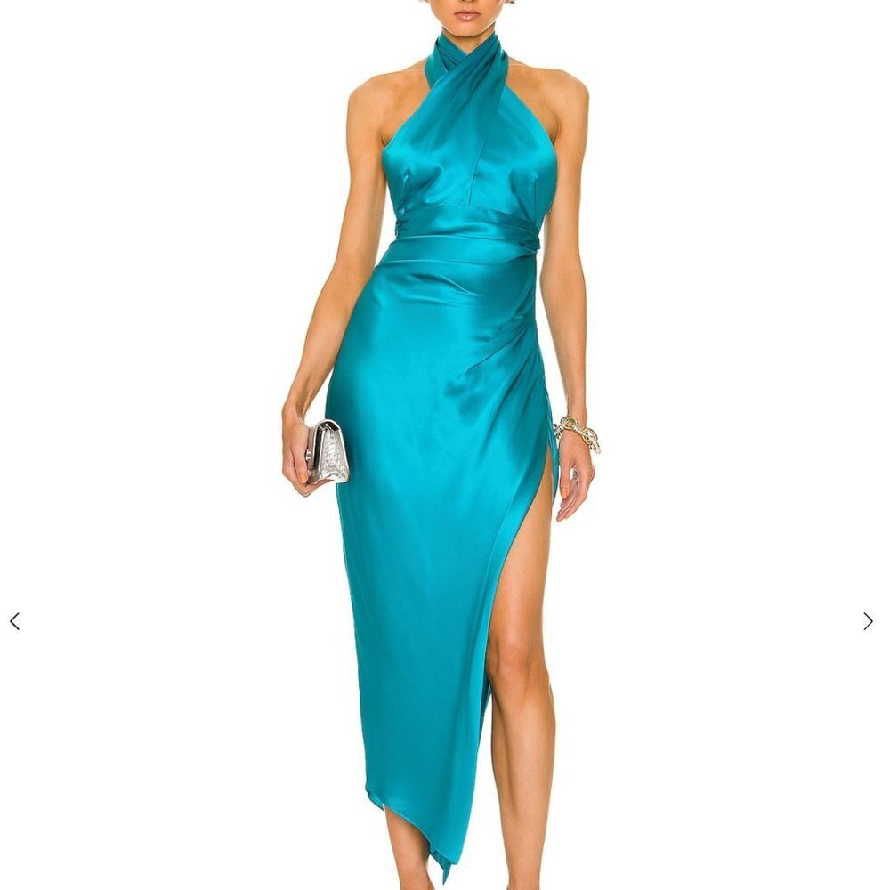 NWT The Sei for FWRD Cross Wrap Halter Dress in Aqua size 4